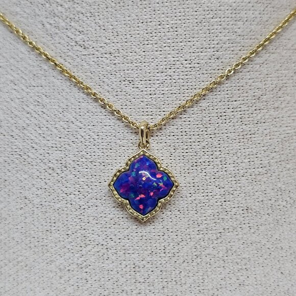 Kendra Scott Mallory Pendant Necklace Indigo Kyocera Opal Stone Gold Plated 19" - Picture 2 of 12